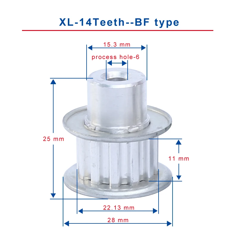 

1 pc XL 14T Timing Pulley Process Hole 5/6mm Teeth Pitch 5.08mm Aluminum Pulley Wheel Slot Width 11mm For 10mm XL Timing Belt
