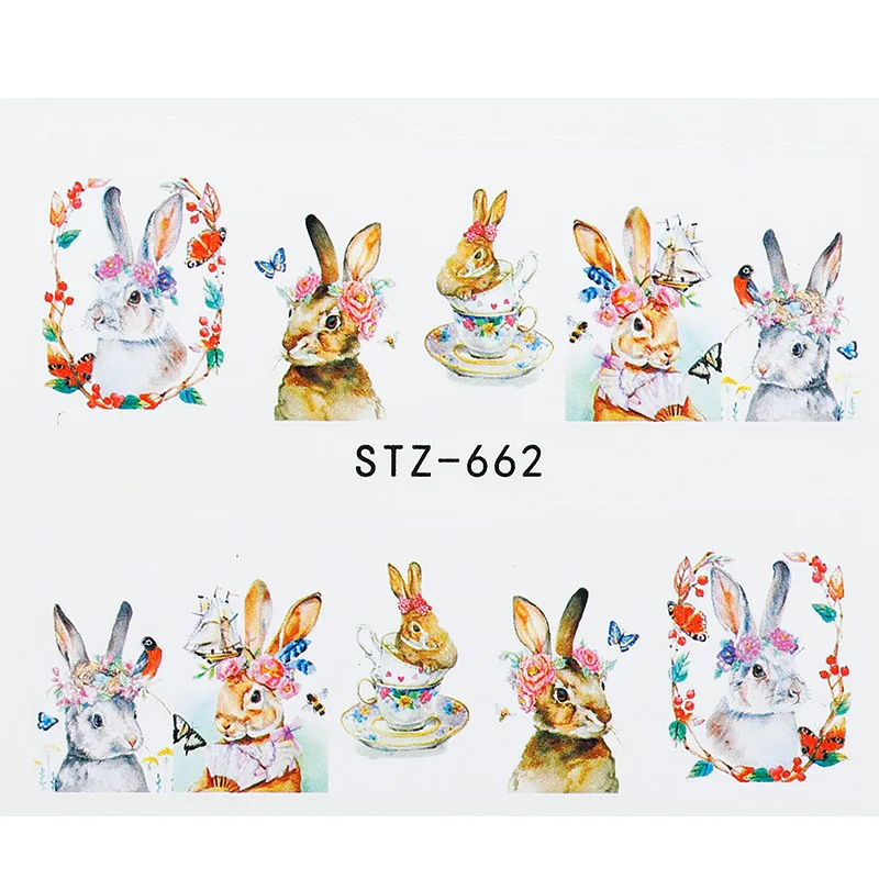 1 Sheet Animal Designs Nail Art Stickers Water Transfer Nail Tips Decal DIY Accessory Beauty Nail Decorations - Color: STZ-662
