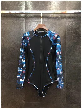 

2020 Good Morning! Suit-dress Western Style Printing Zipper Split Joint Lin Tai Swimming Suit Woman Swimwear Long Sleeve Tide