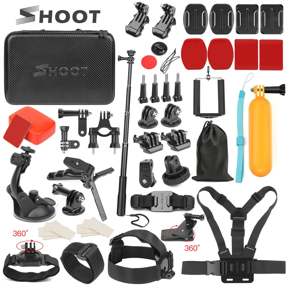 Günstige SCHIEßEN Action Kamera Zubehör Stativ Einbeinstativ Kopf Brustgurt Halterung für GoPro Hero 8 7 6 5 Schwarz Xiaomi Yi 4K Sjcam Sj8 Eken H9r