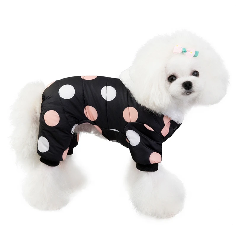 Winter Dog Clothes Hoodie Coat Big Polka Dot Cotton Coat Thicken Warm Jumpsuit  for Small Dogs Puppy Sweater Dogs Pets Outfits