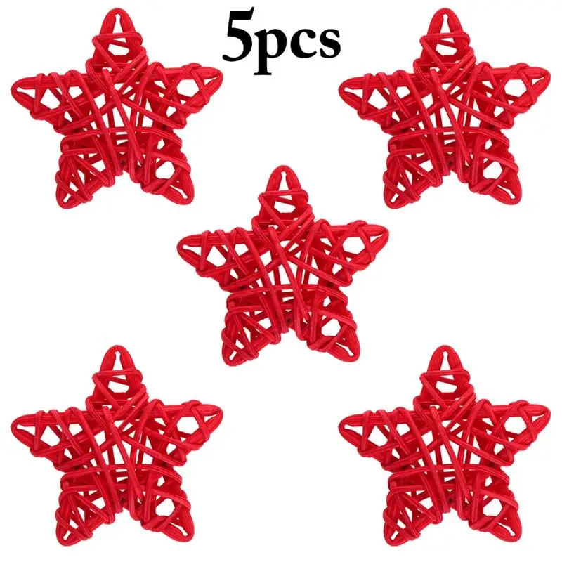5Pcs/Set Christmas Tree Rattan Stars Hanging Decor Creative Rattan Ornament Set DIY Home Decor Accessories For Christmas Party