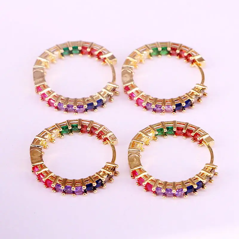 

4Pairs, Rainbow cz hoop earring high quality Gold filled Circle earrings colorful cubic zirconia earrings for lady jewelry