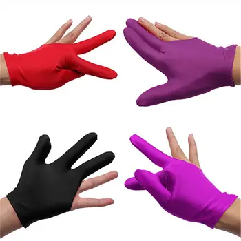 

Nylon Snooker Billiard Cue Glove Nylon Indoor Billiard Pool Left Hand Open Three Finger Accessory Unisex Women and Men 4 Colors
