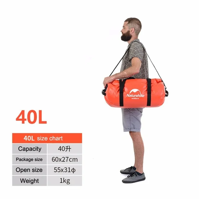 Naturehike PVC 30L 60L 90L Водонепроницаемая сухая сумка большой емкости водонепроницаемая сухая сумка через плечо для пляжа, плавания, дайвинга, серфинга - Цвет: 40L Orange
