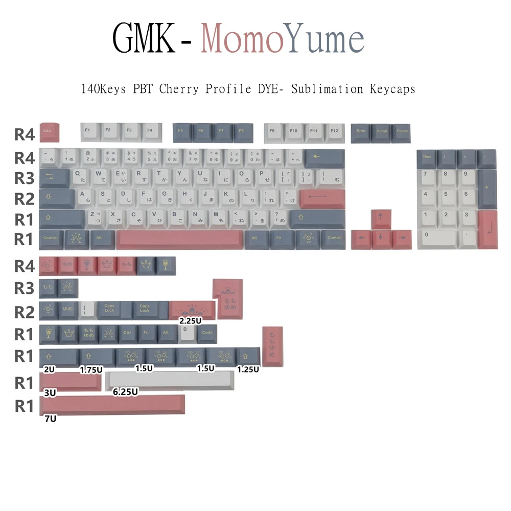 

140Keys PBT Keycaps Full Set GMK Momo Yume Cherry DYE- Sublimation Keycap For Mechanical Keyboard Ansi 60% 80% 100% Layout