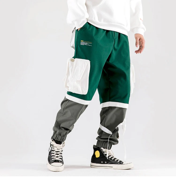 Мужские хип-бедра брюки карго мульти карманы брюки в стиле Харадзюку мешковатые джоггеры цветной блок Лоскутные Спортивные брюки уличная одежда спортивные брюки