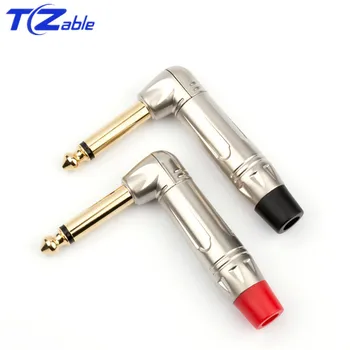 

2x 6.35mm Jack Plug 1/4" Jack Mono 90 Degree 6.5 mm Connector Solder Male For Mixer Microphone Guitar Speaker Plug Black Silver