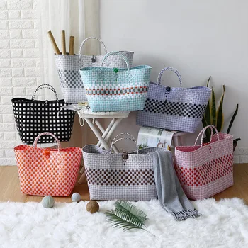 

Large shopping storage basket plastic woven storage basket vegetable and fruit Box storage bag clothing baskets organizer