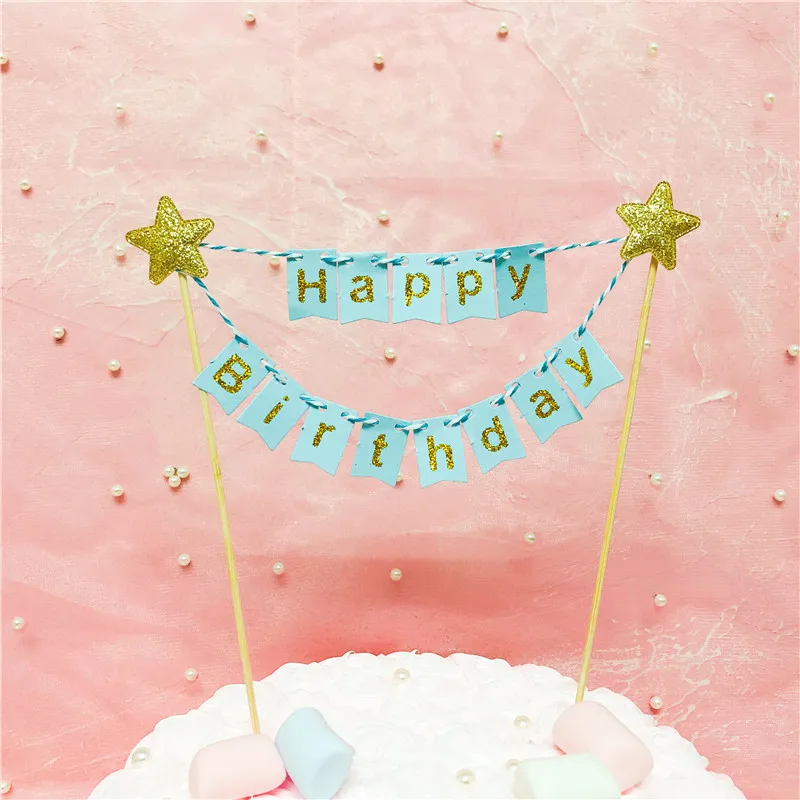 1Set Happy Birthday Cake Toppers Banner Flag Baby Shower Birthday Party Cupcake Topper Kids Girl Boy Birthday Cake Decorations