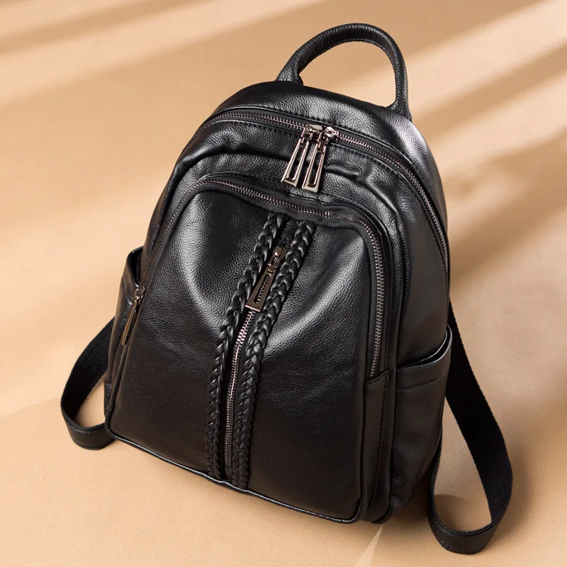 

Johnature Multifunctional Genuine Leather Travel Bag 2020 New Fashion Knitting First Layer Cowhide Large Capacity Small Backpack