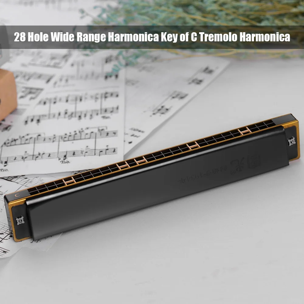 28 отверстий Широкий диапазон гармоника Ключ C TREMOLO Master Губная гармошка Mouthorgan профессиональный духовой инструмент черный/золото/серебро