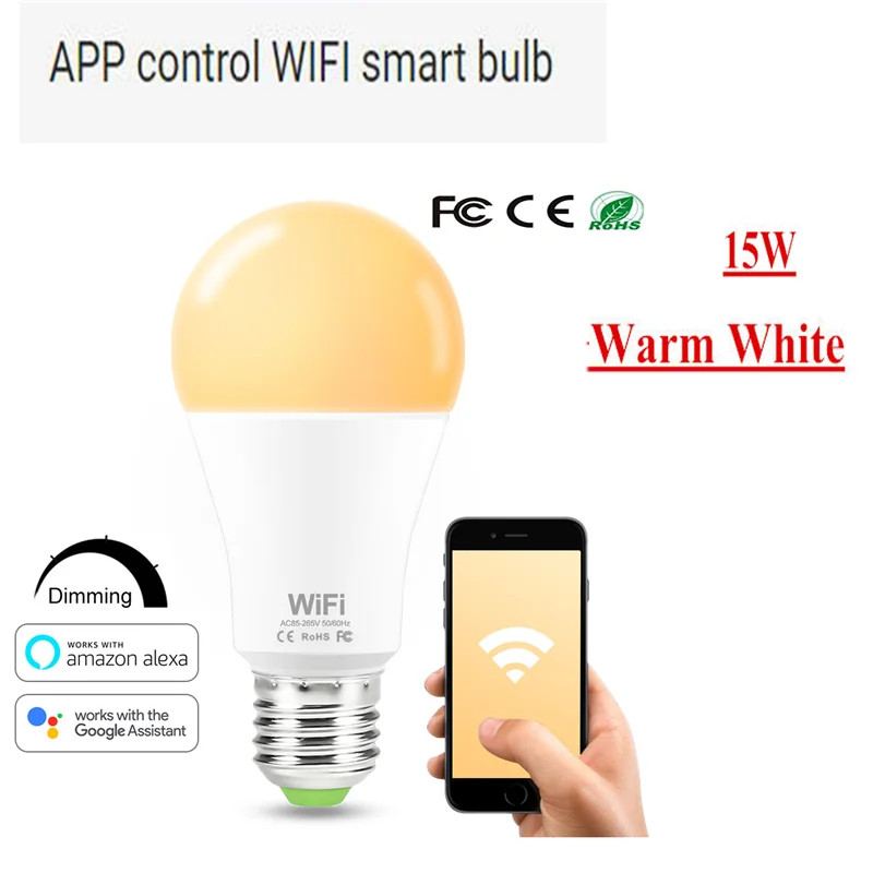 Wifi WW 15W С регулируемой яркостью E27 светодиодный светильник RGB 15 Вт WI-FI смарт-лампа Bluetooth APP Управление 5W 10W ИК-пульт дистанционного управления Управление подсветка rgbww светодиодные лампы 85-265V для дома - Испускаемый цвет: Wifi WW 15W