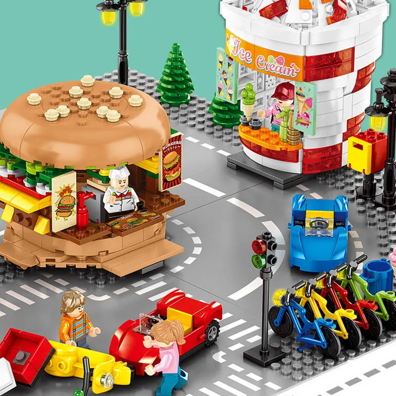 Comprar Legoinglys City Street View Venta de aperitivos de comida rápida amigos creador de helados tienda de alimentos bloques de construcción juguetes para niños