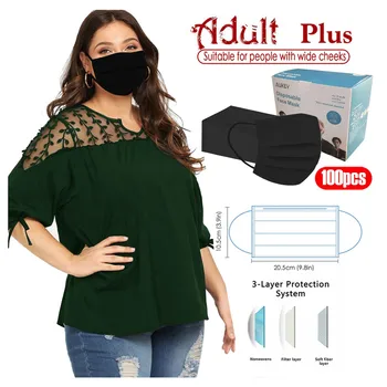 

25/50/100pc Black Mask Disposable Adult Unisex Mascarilla 3 Capas Nonwove Face Mask Elastic Earloop Breathable Masque Respirator