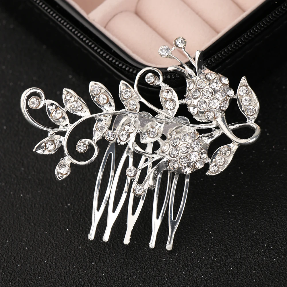 1 Pcs Chic Rhinestone Flower Leaf Bridal Hair Comb for Women Girls Crystal Hair Ornaments Jewelry Wedding Hair Accessories