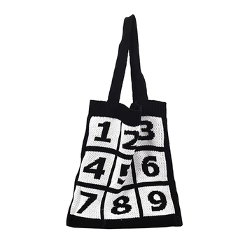 

Fashion Women's Knitted Storage Bag Digital Printing Handle Bag Foldable Shopping Bag Large Capacity