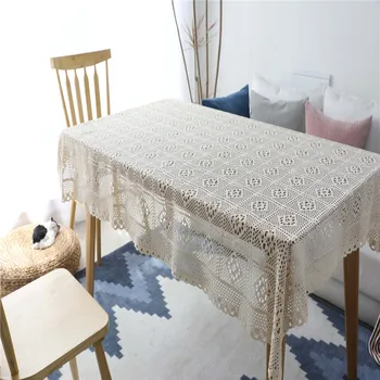 

Beige Hollow Table Cloth Lace Tessal Tablecloth Crochet Rectangular Tablecloths Dining Table Pinao Dust Cover Home Decorative
