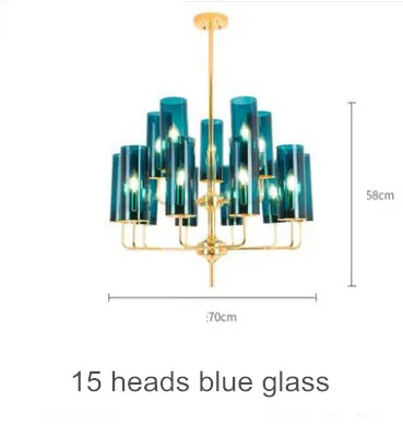 15 heads blue Современный подвесной светильник из голубого стекла с нордическим коньячным стеклом, подвесной светильник для гостиной, кухни, спальни, светильник, fixtues luminiares - Цвет корпуса: 15 heads blue