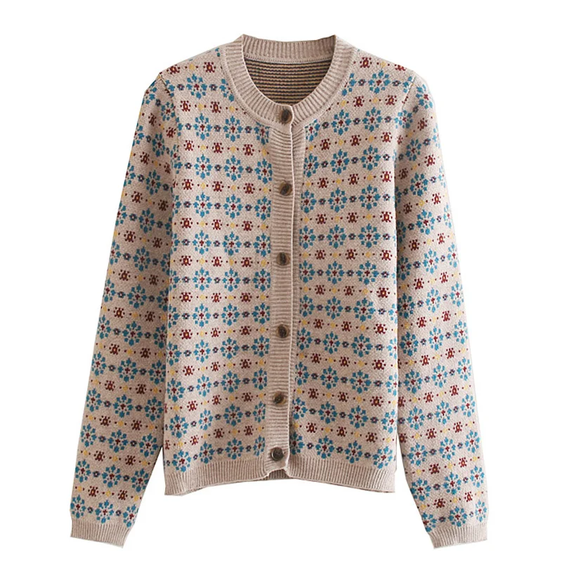 

RR O Neck Sweaters Women Fashion Jacquard Sweater Women Elegant Single Breasted Cardigan Sweaters Female Ladies IW