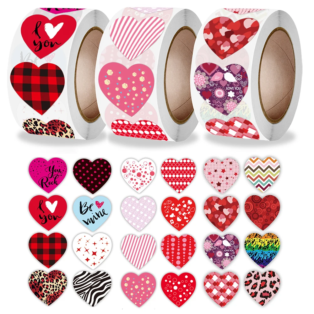 500pcs/roll 2.5cm Love Heart Valentine's Day Stickers Romantic Label Gift Wrapping DIY Decoration Stationery Sticker