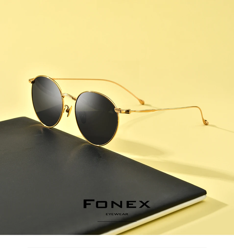 FONEX мужские солнцезащитные очки из чистого титана, Ретро стиль, круглые, поляризационные, солнцезащитные очки для женщин,, Ретро стиль, высокое качество, UV400, T8508