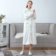 Women Robes Winter Warm Coral Fleece Nightdress Sleepwear Female Pajamas Home Clothes Ruffle Dressing Gown Kimono Home Bathrobe
