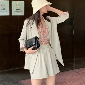 

3 Piece Set Elegant Women Sets 2020 Summer Fashion Women Blazers Coat + Tank Tops + Short Sets OL Women Pants Set Ropa De Mujer
