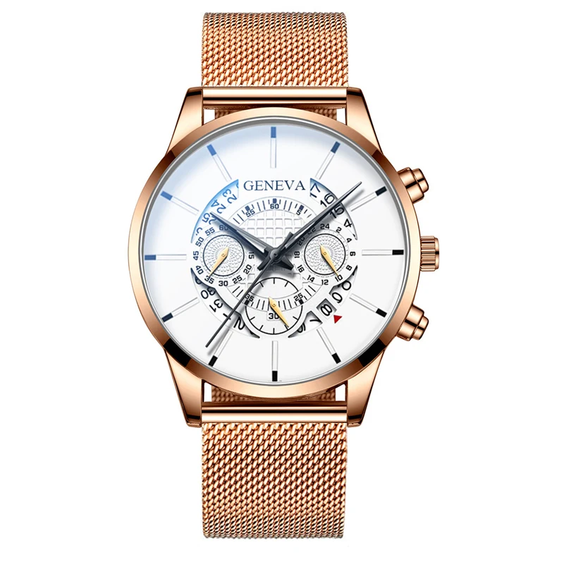 Мужские часы Relojes Masculino, модные роскошные часы из нержавеющей стали с календарем, аналоговые кварцевые наручные часы, деловые синие часы - Цвет: rose gold white