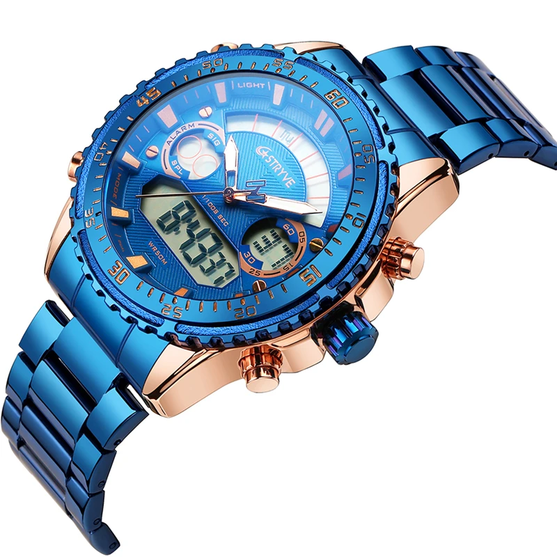 2020 New Stryve 8020 Luxury Men Watch Stainless Steel Military Dual Display Waterproof Quartz Digital Sports Watch reloj hombre
