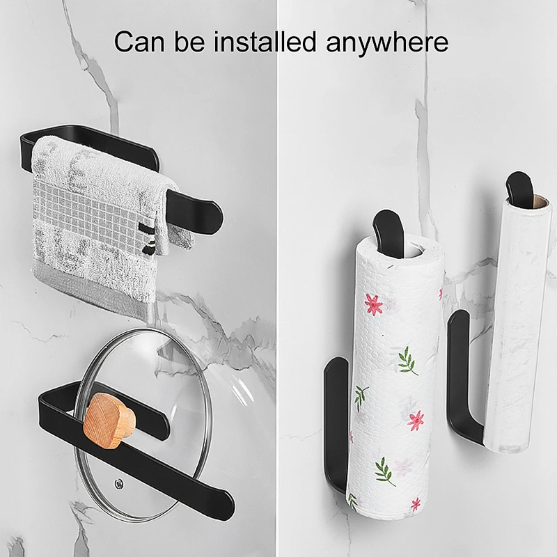 ELLEN Self-adhesive Kitchen Paper Towel Holder Storage Holder Shelf Black Tissue Stand Organizer Bathroom towel rack paper EL65B