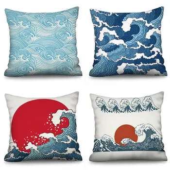 

Geometric Cushion Cover Wave pattern Polyester Throw Pillow Case Striped Dotted Grid Triangular Geometric Art Cushion Cover