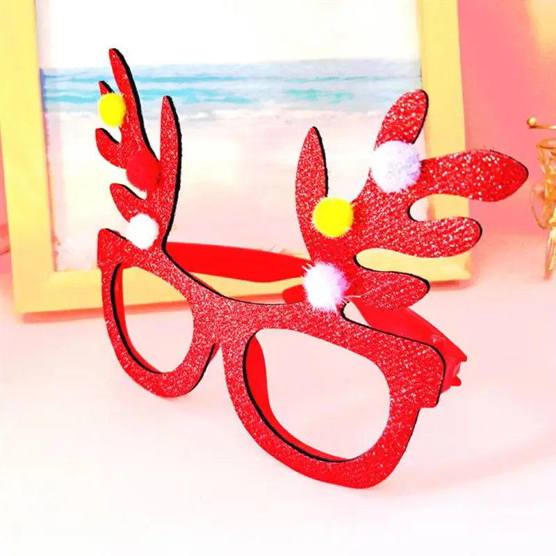 4pcs Christmas Headbands And Eyeglasses Set Reindeer Antlers Hair Hoops Adorable Glasses Costume Accessories(Random Style