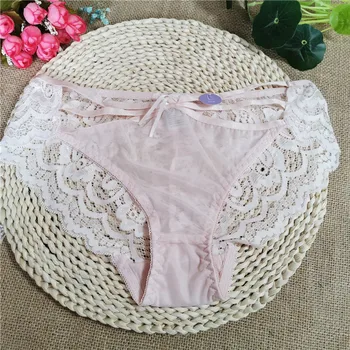 

Pink European and American style lace girl's panties hot thin sexy gauze hollowed-out hot triangle cotton crotch women's panties