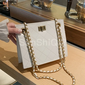 

Female Elegant Small Lattice Tote bag 2019 New Quality PU Leather Women's Designer Handbag Lock Chain Shoulder Messenger Bag