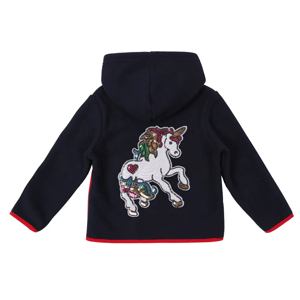 Navy 02 Куртка для мальчиков и девочек; флисовое пальто с капюшоном; свитер с пайетками для маленьких девочек; осенне-зимняя повседневная теплая толстовка; верхняя одежда - Цвет: Navy 02