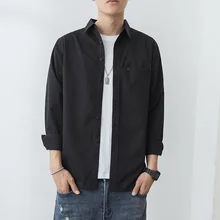 Chemise à manches longues pour hommes, manteau décontracté, tendance coréenne, couleur unie, nouvelle collection printemps 2021