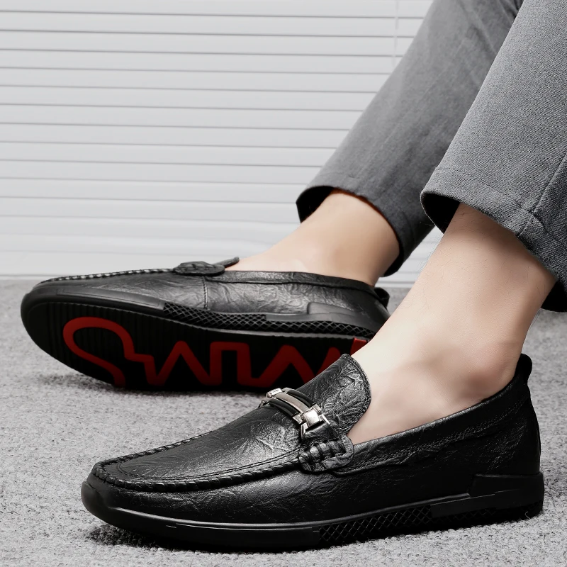 

Genuine Leather Loafers shoes Casual Slip on Men's Shoes moccasins Soft Business Walking fashion Man Driving Boat Sneakers s5