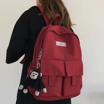 

DCIMOR New Waterproof nylon Women backpack Female Double pocket Schoolbag for teenage girls Travel Backpack Solid Color Mochilas