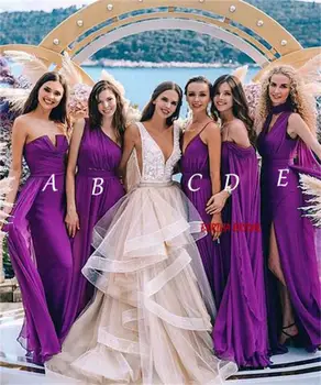 

Fuchsia Bridesmaid Dresses Various Styles Pleated Floor Length Chiffon Wedding Party Guest Dress Robe Demoiselle Honneur