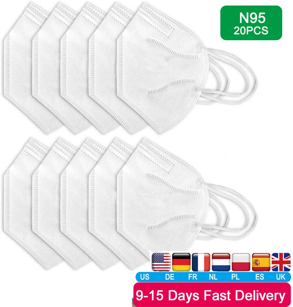 

Fast Delivery 20PCS N95 Face Mask Respirator Anti-fog And Breathable Mouth Masks 95% Filtration KN95 Mask Features as KF94 FFP2