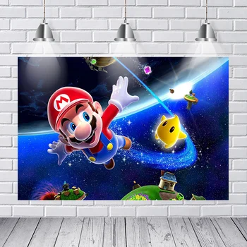 

Space Mario Photography Background Children's Party Birthday Party Customized Polyester Vinyl Photo Backdrop
