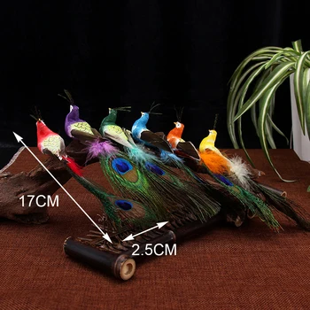 

12 Pcs Feather Bird Figurine Ornament Lawn Yard Garden Tree Decoration Artificial Foam Peacock Party Decor