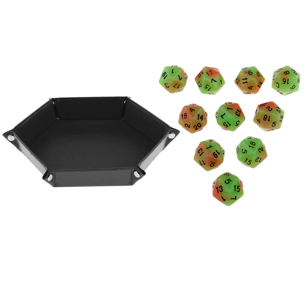 10 Pieces 20 Sided Dice With Hexagon Rolling Dice Tray For Table Game Supply