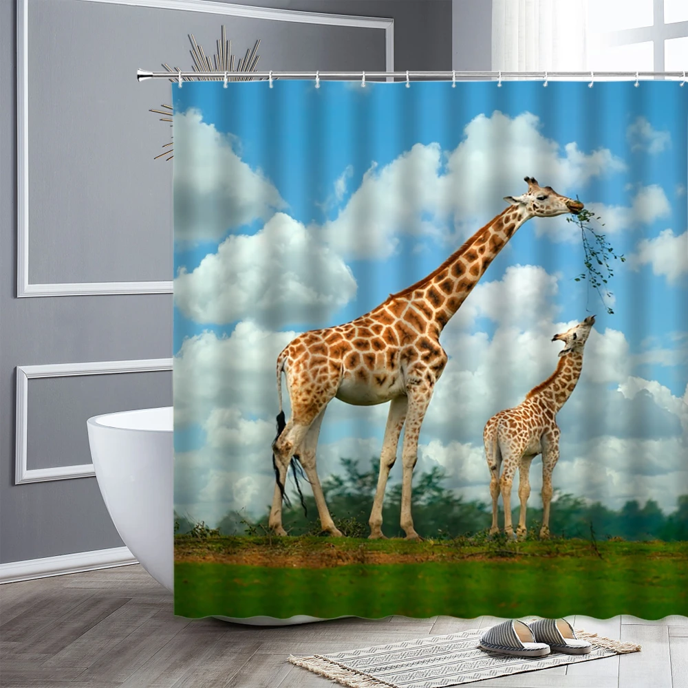 Giraffe At Lake Shower Curtain Bathroom Waterproof Home Decor 150x180