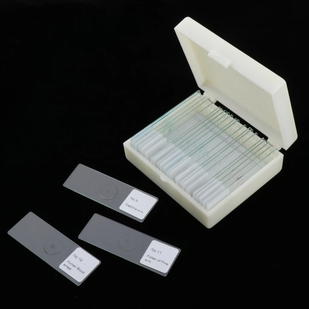 25 Pack Prepared Microscope Slide Set for Basic Biological Science Education, 25pcs Slides, Includes Storage Case