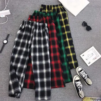 

Harajuku Streetwear Plaid Pants Women High Waist Summer Loose Wide Leg Pants korean Hip Hop pants trousers women pantalon mujer