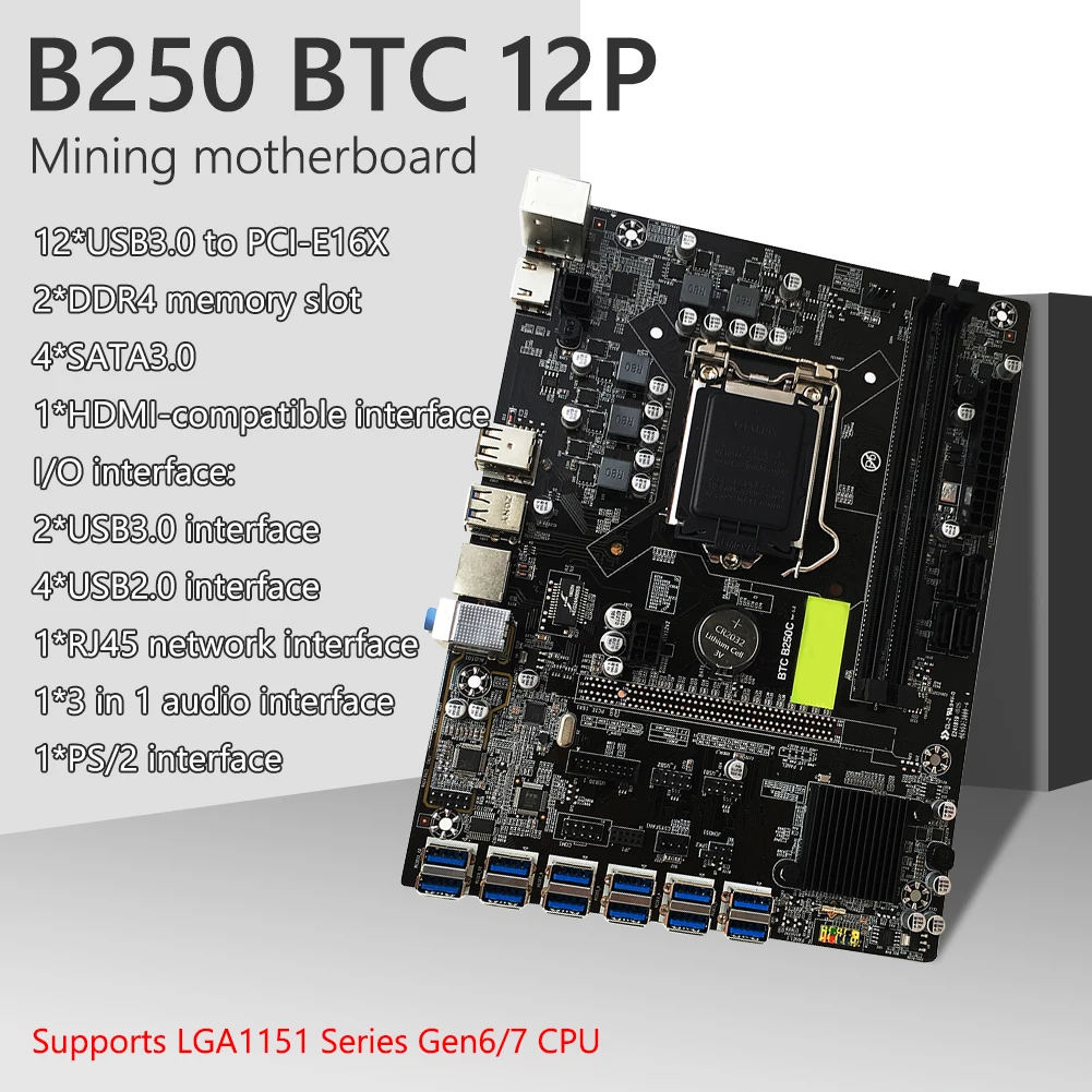 B250C BTC 12P Mining Motherboard PCI Express Graph Card DDR4 CPU Miner Board Mining Motherboard Cards Etherum