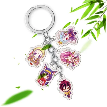 

5 In 1 Anime No Game No Life Keychain Japanese Cartoon Figure Acrylic Bag Car Key Holder Chain Pendants Keyrings Jewelry