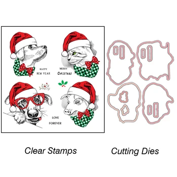 

AZSG Lovely Christmas Mascot Cutting Dies Clear Stamps For DIY Scrapbooking Decorative Card making Craft Fun Decoration Supplies